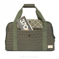 Muffin & Berry olive green pet travel carrier Elizabeth with open front storage pocket – spacious dog travel bag with organizer