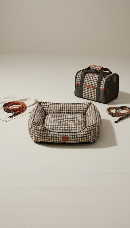 Houndstooth Textile Pet Bed